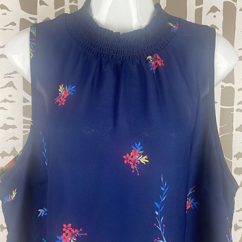 Chenault Smocked Mock Neck Floral Print Sleeveless Blouse 2X - Picture 6 of 8